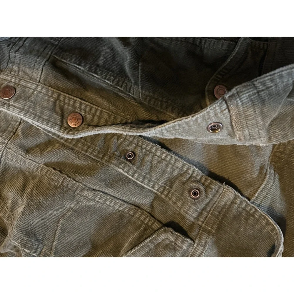 SO Olive Green Corduroy Jacket Womens Button Front Utility Trucker Style Sz Med